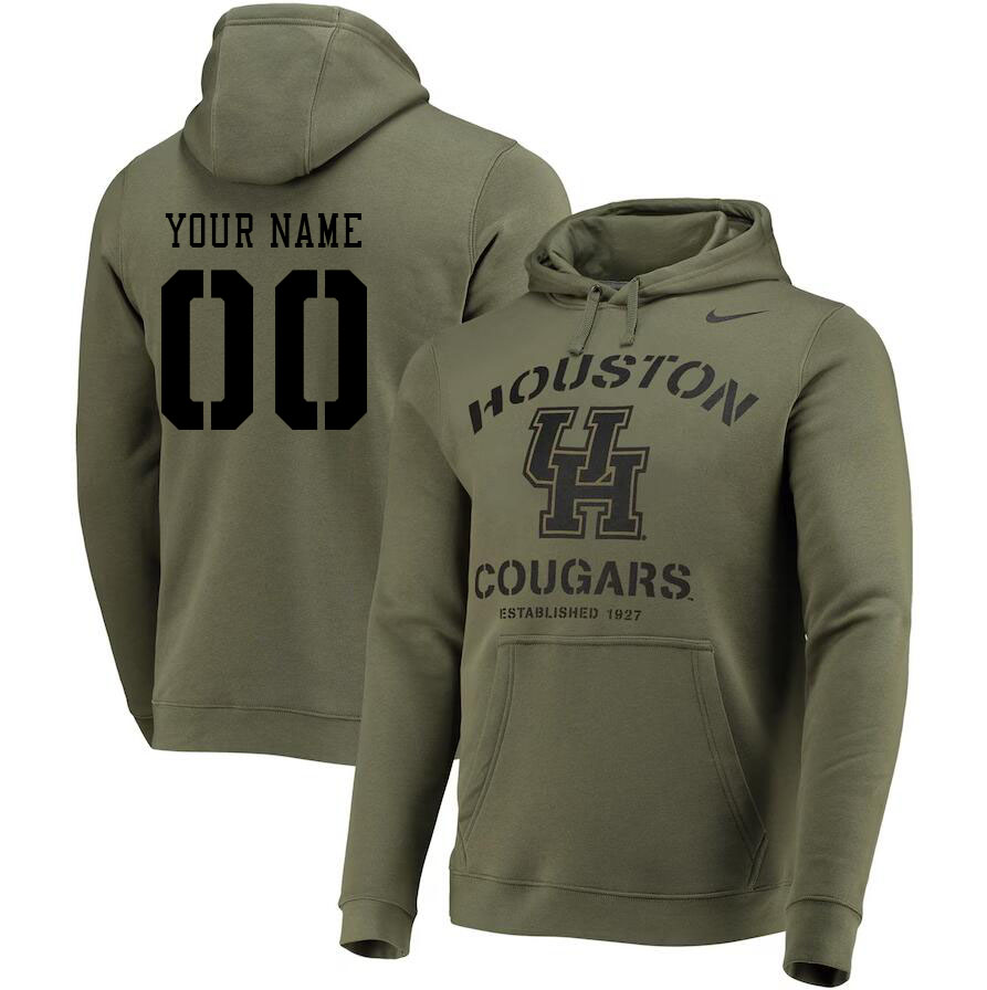 Custom Houston Cougars Name And Number College Hoodie-Olive